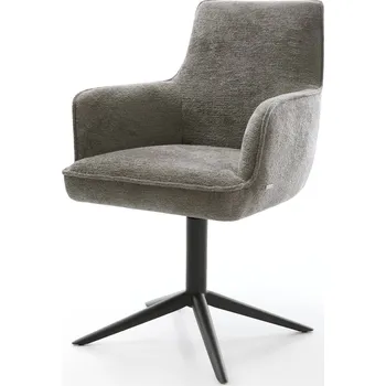 Jídelní židle DELIFE Jídelní židle Heira-Flex s područkami bouclé měkký tmavě béžová křížová podnož černá 360° otočný houpací funkce taštičkové pružiny