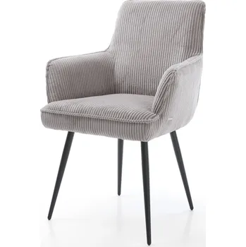 Jídelní židle DELIFE Jídelní židle Heira-Flex s područkami manšestr stříbrně šedá 4-nohá zúžená černá taštičkové pružiny