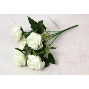 umělá květina Kytice, kytice RŮŽE výška 26 cm, 5 stonků (5 květů 5x3 cm) BÍLÁ