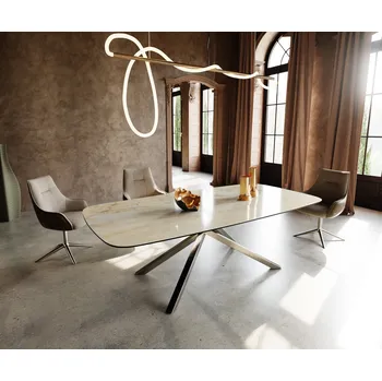 Jídelní stůl DELIFE Jídelní stůl Edge Boot 240x120 cm keramika Iris FMG Onice Oro křížová podnož hranatý nerezová ocel