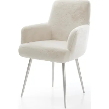 Jídelní židle DELIFE Jídelní židle Heira-Flex s područkami plyšový manšestr krémovo-bílá 4 nohy zúžené nerezová ocel taštičkové pružiny
