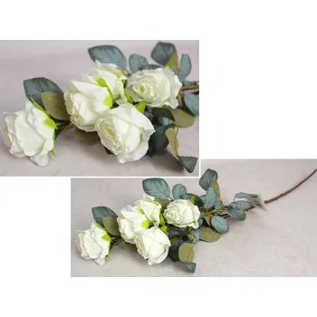 umělá květina Květ RŮŽE výška 62 cm (5 květů 4x6,5 cm) šedý list BÍLÁ