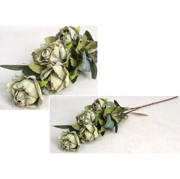 umělá květina Květina RŮŽE výška 62 cm (5 květů 4x6,5 cm) šedý list ZELENOŠEDÝ