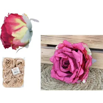 umělá květina Květinová hlavice RŮŽE 11x7,5 cm ČERVENO-ŽLUTÁ