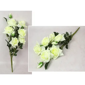 umělá květina Kytice RŮŽE výška 70 cm, 3 stonky (6 květů 14x7 cm + 2 poupata) SMETANOVÁ