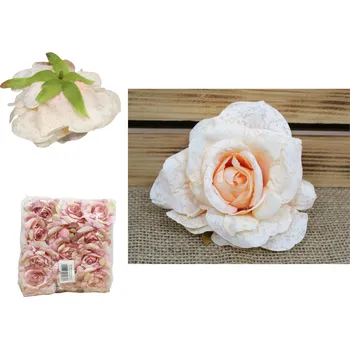 umělá květina Květinová hlava RŮŽE 11x5 cm BROSKVOVÁ (stínovaná, skvrnitá) - 1 ks