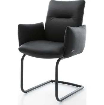 Jídelní židle DELIFE Jídelní židle Jova-Flex s područkami pravá kůže černá jídelní židle kulatá černá taštičkové pružiny