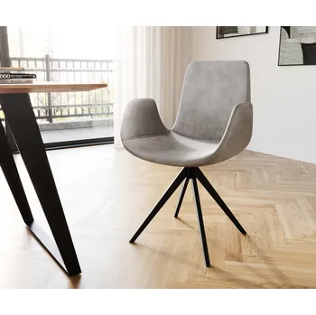 Jídelní židle DELIFE Jídelní židle Ilia-Flex s područkami samet šedá křížová podnož hranatá černá