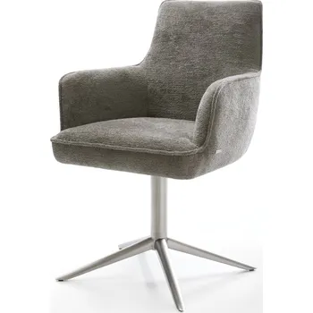 Jídelní židle DELIFE Jídelní židle Heira-Flex s područkami bouclé měkký tmavě béžová křížová podnož nerezová ocel 360° otočný houpací funkce taštičkové pružiny