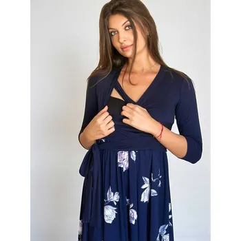 Těhotenské šaty Těhotenské a kojící šaty Fiori 3v1 - modré s bílými květy, 3/4 rukáv Velikost: L