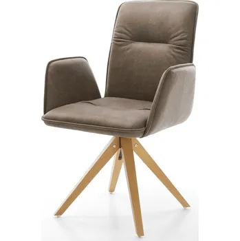 Jídelní židle DELIFE Jídelní židle Vinja-Flex mikrovlákno taupe vintage dřevěná podnož hranatá přírodní