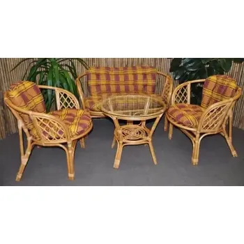 Ratanová sedací souprava Bahama medová velká polstry okrové - doprava zdarma - SLEVA 3% s kodem radost25