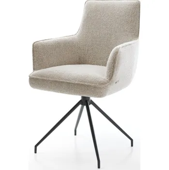 Jídelní židle DELIFE Jídelní židle Heira-Flex s područkami látka Měkký béžová křížová podnož zúžená černá taštičkové pružiny