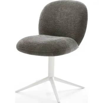 Jídelní židle DELIFE Jídelní židle Nube-Flex bouclé měkký tmavě béžová křížová podnož bílá 360° otočný houpací funkce taštičkové pružiny