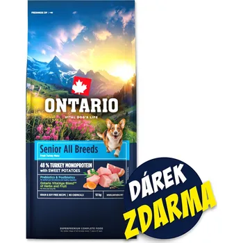 Krmivo pro psa Krmivo Ontario Senior All Breeds Monoprotein Turkey 12 kg + 3 konzervy 400 g ZDARMA