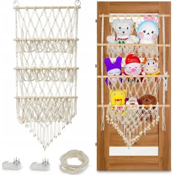 Úložný box Závěsný úložný box béžový dřevěný 95x52 cm na plyšáky