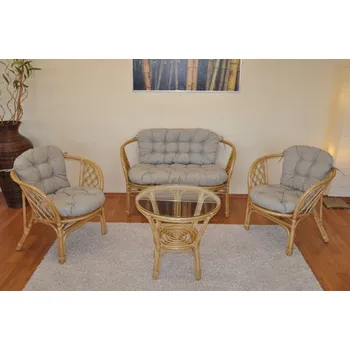 Obývací pokoj Axin Trading s.r.o. Ratanová sedací souprava Bahama medová velká polstry tmavě béžový melír