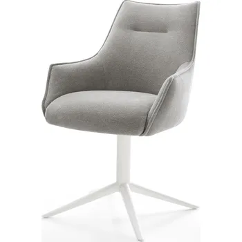 Jídelní židle DELIFE Jídelní židle Alja-Flex s područkami potahová látka Měkký šedá křížová podnož bílá 360° otočný houpací funkce taštičkové pružiny