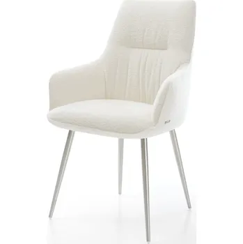 Jídelní židle DELIFE Jídelní židle Zelia-Flex s područkami bouclé měkký béžová 4-nohá zúžená nerezová ocel taštičkové pružiny