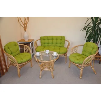 Zahradní sestava Axin Trading s.r.o. Ratanová sedací souprava Bahama medová velká polstry světle zelený melír Axin Trading s.r.o.