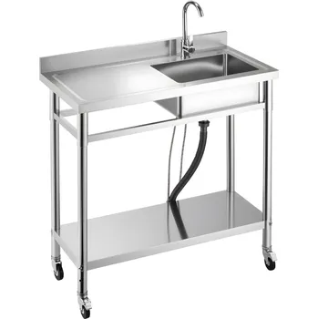 Nerezový dřez Vevor Nerezový jednokomorový dřez s kolečky a baterií 1000×500×1055mm