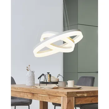 Osvětlení Závěsné svítidlo LED bílý kov 2 světla závěsné světlo do jídelny do ložnice do obývacího pokoje 112 cm zakřivený tvar Beliani