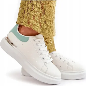 Dámské tenisky DÁMSKÉ TENISKY NÍZKÉ NA PLATFORMĚ Z EKO KŮŽE BÍLO-ZELENÉ 38