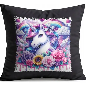 Polštář POLŠTÁŘ ČERNÝ DÁREK - JEDNOROŽEC UNICORN KŮŇ