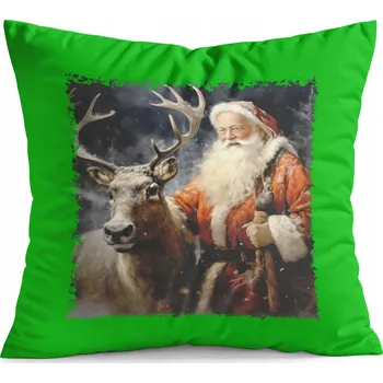 Polštář POLŠTÁŘ ZELENÝ DÁREK – VÁNOČNÍ VZORY MIKULÁŠ SOB DÁREK