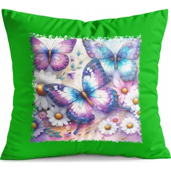 Polštář POLŠTÁŘ ZELENÝ DÁREK - MOTÝL MOTÝLI ČERV KŘÍDLA JARO KVĚTINY