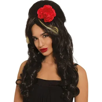 Karnevalová paruka Guirca paruka dlouhé tmavě hnědé kudrnaté vlasy