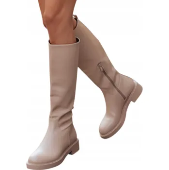 Dámské kozačky Dámské kožené kozačky béžové ZY1271 - 36