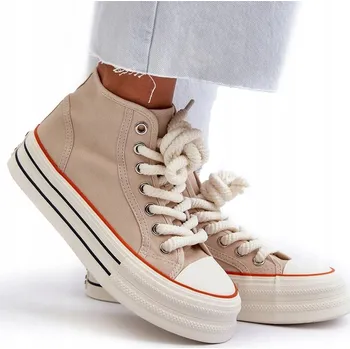 Dámské tenisky DÁMSKÉ TENISKY NA MASIVNÍ PLATFORMĚ KLASICKÉ BÉŽOVÉ 37