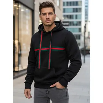 Pánská móda Dstreet Zajímavá pánská mikina s kapucí a ozdobným páskem černá