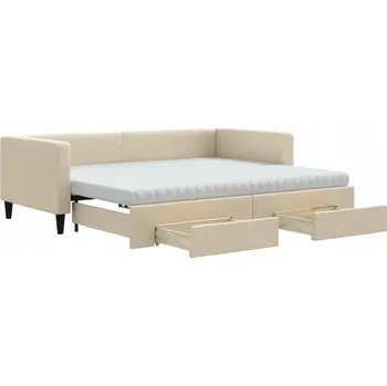 Pohovka Krémová pohovka s funkcí lůžka 2 v 1 se zásuvkami, rozměry 223 x 100 x 68 cm