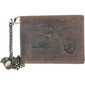 Peněženka Celá kožená pánská peněženka Wild s motorkou s řetízkem a karabinkou (RFID)