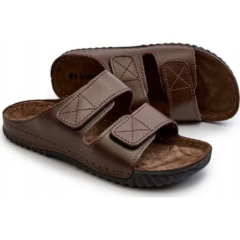 Pánské pantofle PÁNSKÉ PANTOFLE S PÁSKY NA SUCHÝ ZIP POHODLNÉ INBLU FM00001U TMAVĚ HNĚDÉ 44