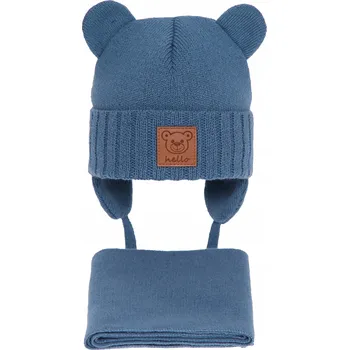 Pokrývka hlavy CiuchCiuch zimní SET pro miminko - teplá zimní ČEPICE na zavazování a ŠÁLA 36-38 modrá