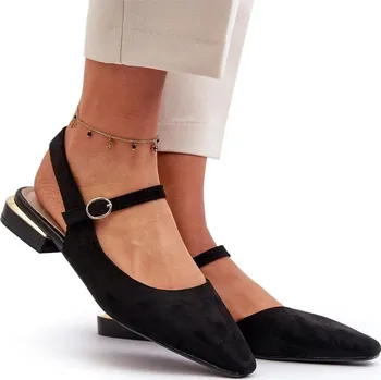 Dámské lodičky BALERÍNKY S OTEVŘENOU PATOU EKO SEMIŠ NÍZKÝ PODPATEK SERGIO LEONE SK831 ČERNÉ 37