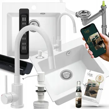 Granitový dřez Jednokomorový granitový dřez Sink Quality FERRUM, bílý