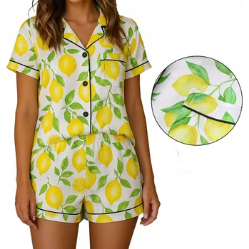 Dámské pyžamo Dámské pyžamo na knoflíky Instagram CYTRÓNY Limoncello kapsa lemování M
