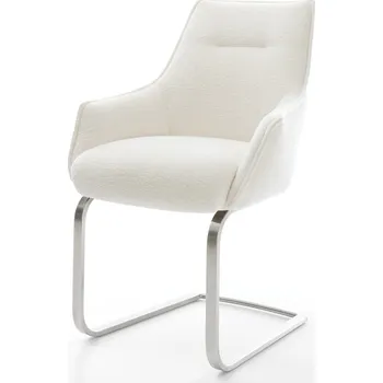 Jídelní židle DELIFE Jídelní židle Alja-Flex s područkami bouclé měkký béžová jídelní židle plochá nerezová ocel taštičkové pružiny