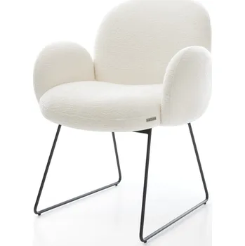 Jídelní židle DELIFE Jídelní židle Nube-Flex s područkami bouclé měkký béžová tenká podnož černá taštičkové pružiny