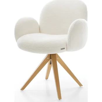 Jídelní židle DELIFE Jídelní židle Nube-Flex s područkami bouclé měkký béžová dřevěná podnož hranatá přírodní 180° otočná taštičkové pružiny