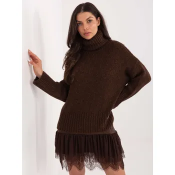 Dámský svetr Tmavě hnědý dámský hřejivý oversize rolák CH-SW-72989.68-dark brown Velikost: ONE SIZE