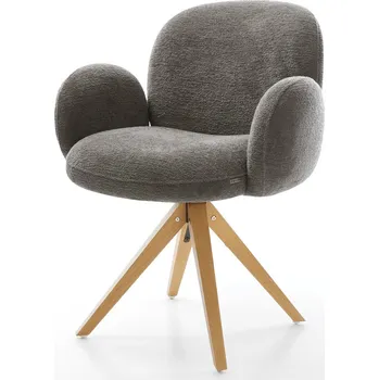 Jídelní židle DELIFE Jídelní židle Nube-Flex s područkami bouclé měkký tmavě béžová dřevěná podnož hranatá přírodní 180° otočný taštičkové pružiny