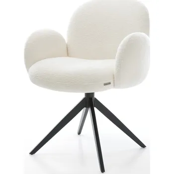 Jídelní židle DELIFE Jídelní židle Nube-Flex s područkami bouclé měkký béžová křížová podnož široká černá 360° otočný houpací funkce taštičkové pružiny