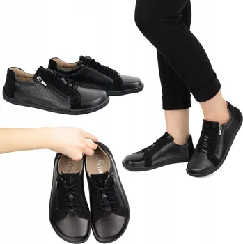 Dámské polobotky Dámské minimalistické kožené barefoot polobotky 1243 P černé 36