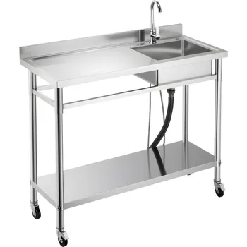 Nerezový dřez Vevor Nerezový jednokomorový dřez na kolečkách s baterií 1200×500×1055mm