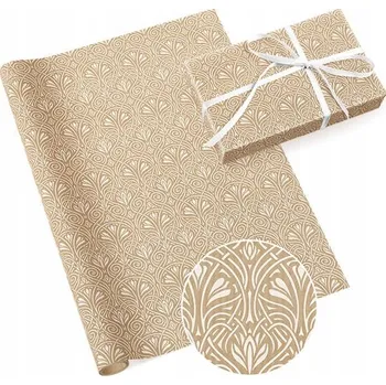 Balící papír DÁRKOVÝ PAPÍR KRAFT BÍLÝ ORNAMENT NAROZENINY OSLAVA 70X200 CM